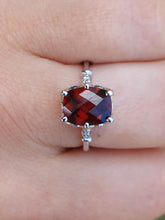 Load image into Gallery viewer, Garnet and Diamond Ring with Vintage Crown - 14K White Gold