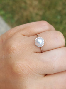 Pearl with Diamond Halo Ring - 14K White Gold
