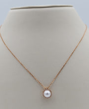 Load image into Gallery viewer, Pearl &amp; Diamond Halo Necklace - 14K Rose Gold