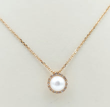 Load image into Gallery viewer, Pearl &amp; Diamond Halo Necklace - 14K Rose Gold