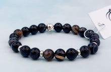 Load image into Gallery viewer, Black Banded Agate Beaded Bracelet