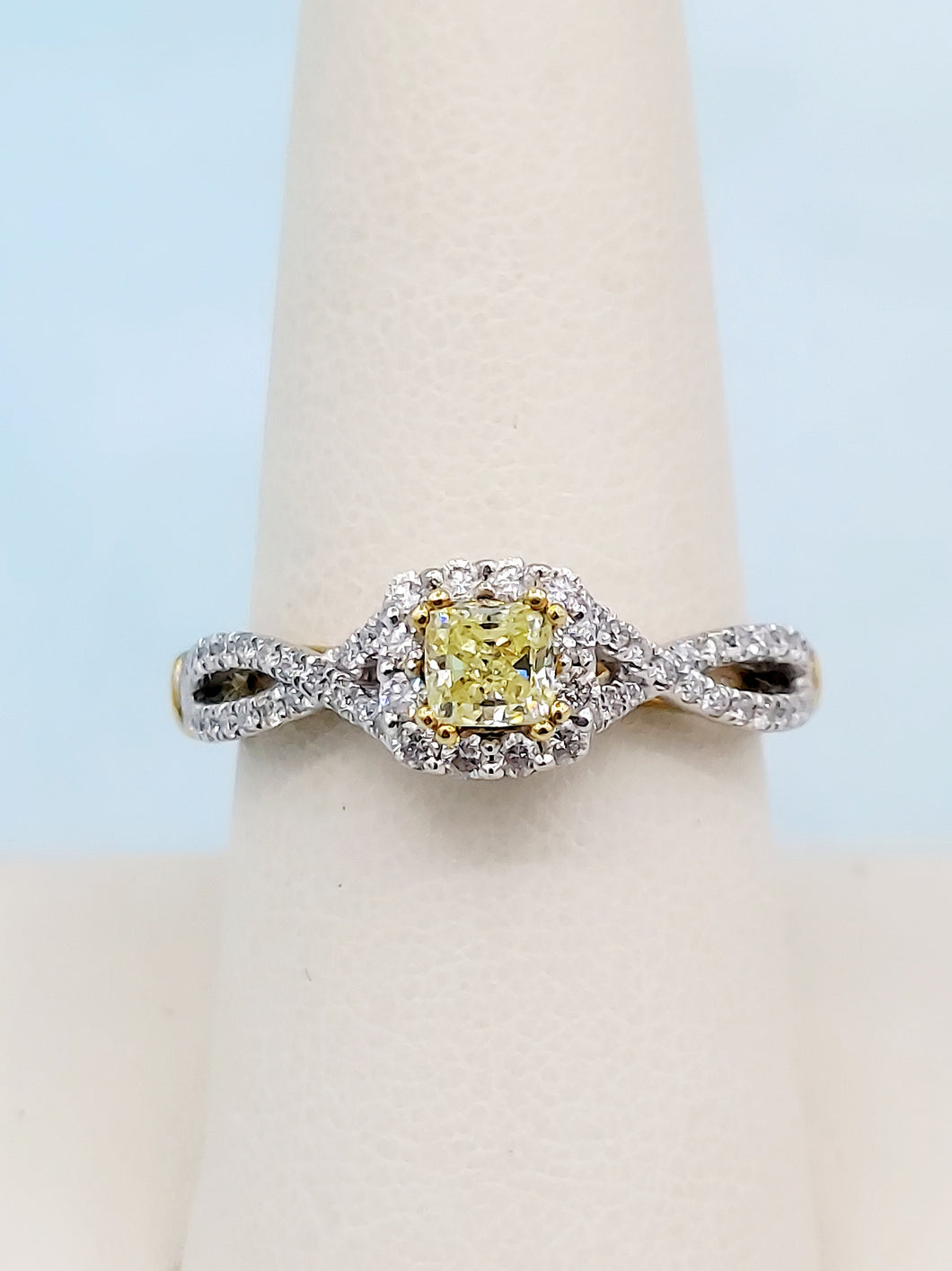 Princess Cut Yellow Diamond Ring - Two Tone - 14K Gold