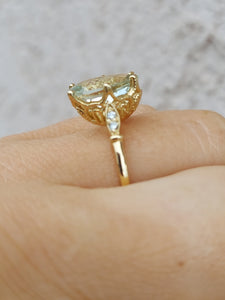 Pear Shaped Green Amethyst Ring - 14K Yellow Gold