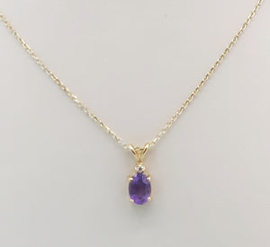 Dainty Amethyst and Diamond Necklace - 14K Gold