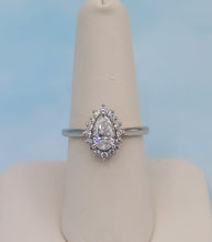 Load image into Gallery viewer, Pear Shaped Certified Engagement Ring with Diamond Halo - 14K White Gold