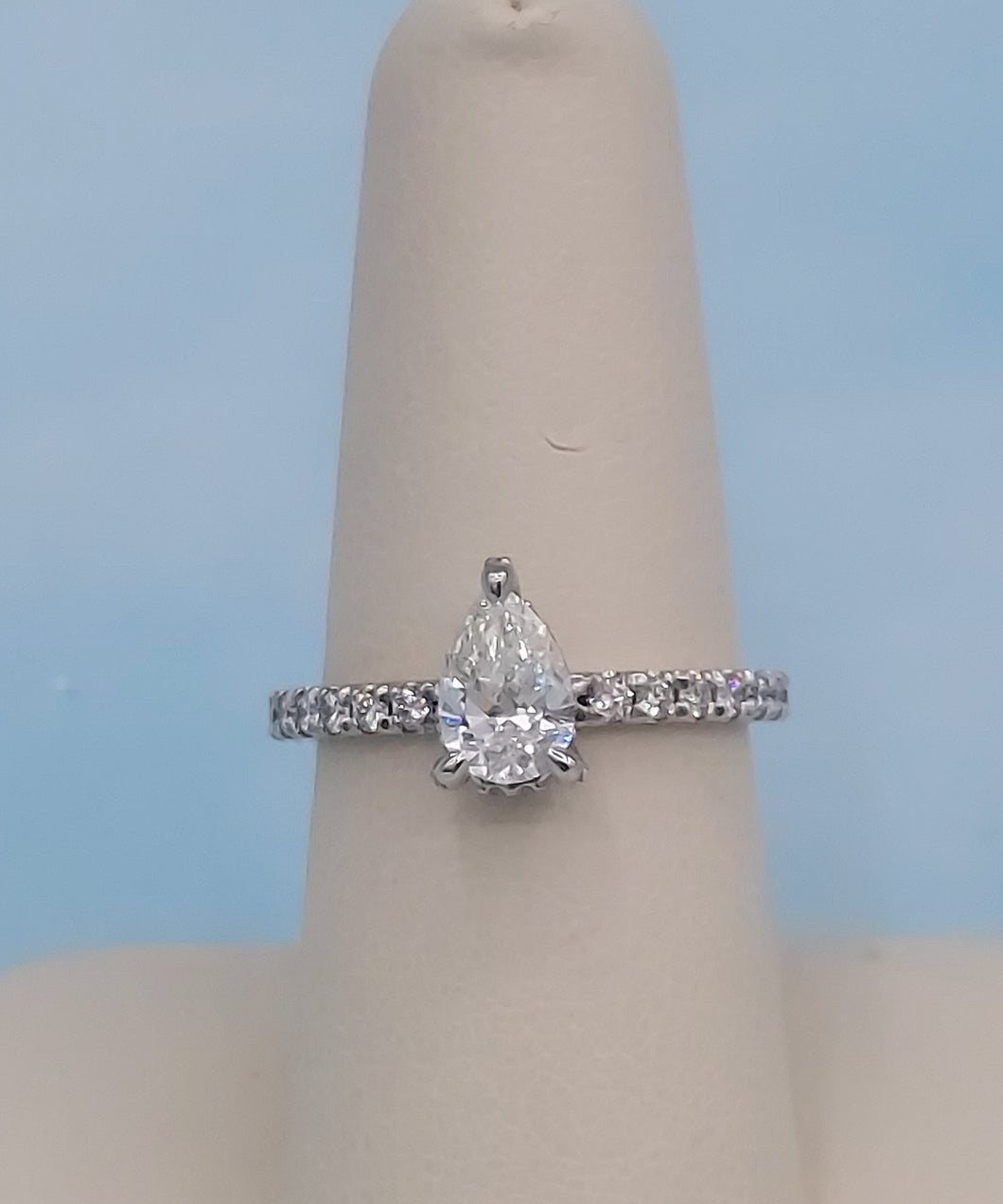.92 Carat Pear Shaped Engagement Ring with Diamond Band - 14K White Gold
