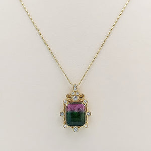 Watermelon Tourmaline Necklace - 14K Yellow Gold - One Of A Kind