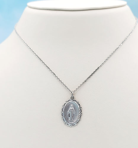 Mother Mary Filigree Pendant & Chain - Sterling Silver