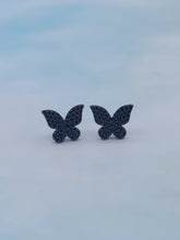 Load image into Gallery viewer, Black CZ Butterfly Stud Earrings