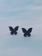 Load image into Gallery viewer, Black CZ Butterfly Stud Earrings