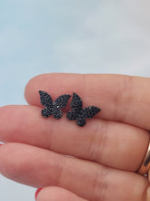 Load image into Gallery viewer, Black CZ Butterfly Stud Earrings