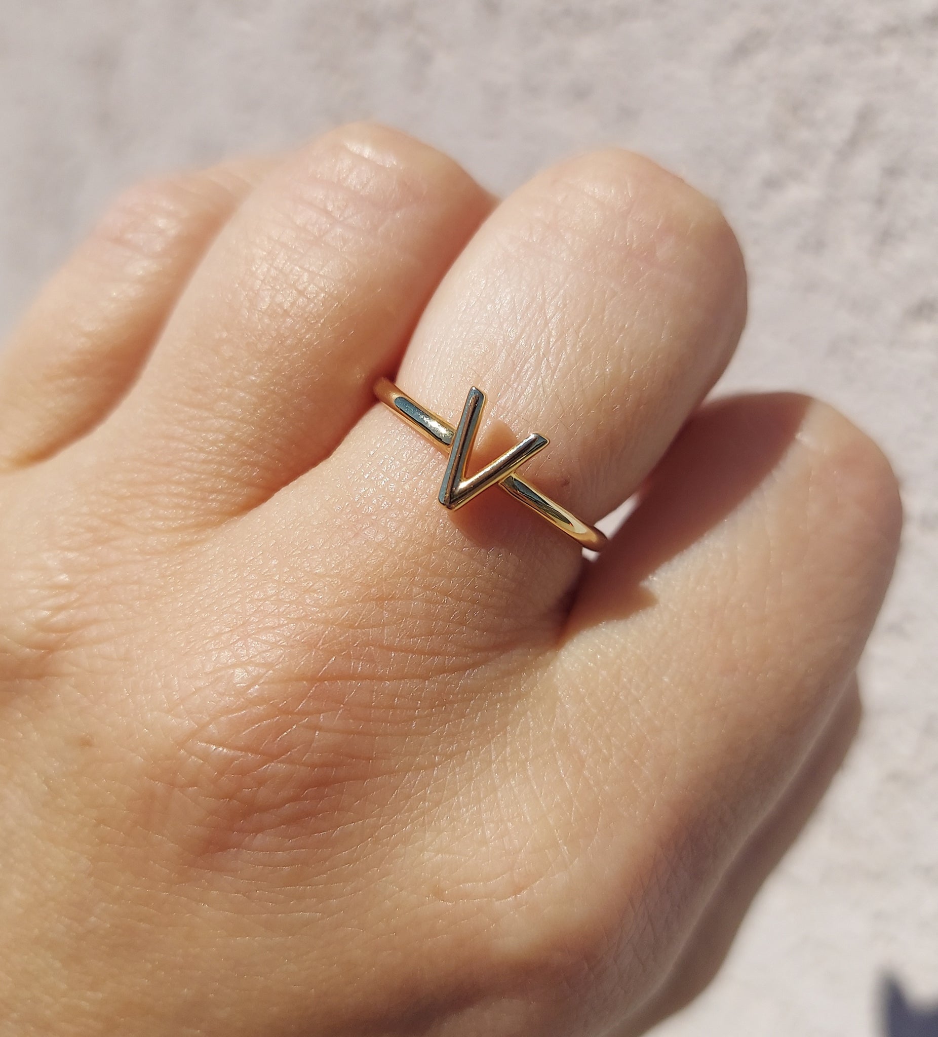 14k Yellow Gold Ring With 4 Real Diamonds, Ring With the Letter ''V''. -  Etsy