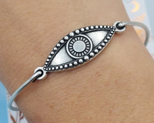 Load image into Gallery viewer, Spiritual Armor In-Line Evil Eye Bangle - Russian Silver