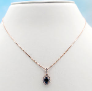 Sapphire & Diamond Necklace - 14K Rose Gold