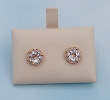 Load image into Gallery viewer, White Quartz and Diamond Earrings - 14K Rose Gold