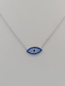 CZ Clear & Blue Evil Eye Necklace - Sterling Silver