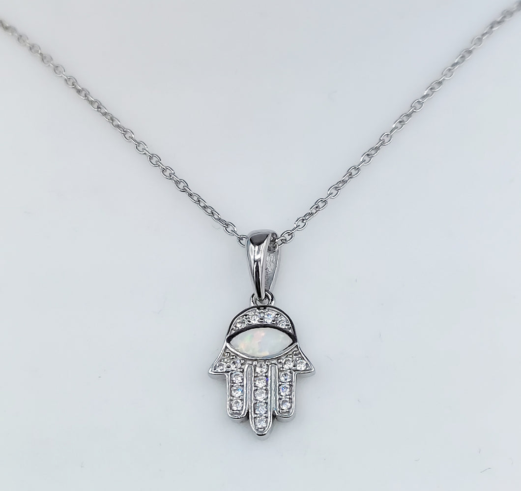 Opal Hamsa Sterling Silver Necklace