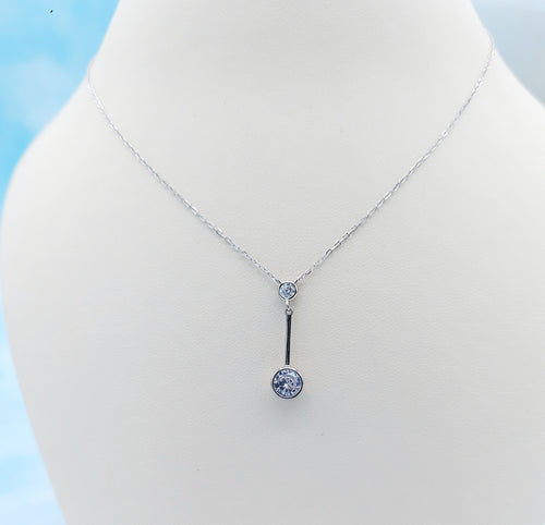 CZ Bezel Drop Necklace - Sterling Silver