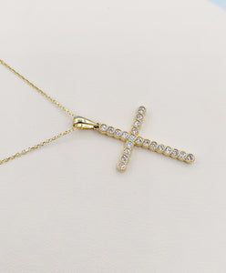 Diamond Cross Necklace - .25 Carats - 14K Yellow Gold