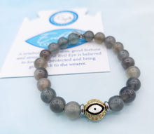 Load image into Gallery viewer, Black Moonstone Evil Eye Bracelet- TJazelle