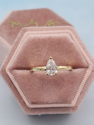 0.72 Carat Pear Shaped Diamond Engagement Ring - 14K Yellow Gold