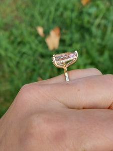 5 Carat Pear Shaped Morganite Ring with Hidden Halo - 14K Yellow Gold - Marie's Custom Design