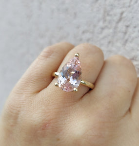 5 Carat Pear Shaped Morganite Ring with Hidden Halo - 14K Yellow Gold - Marie's Custom Design