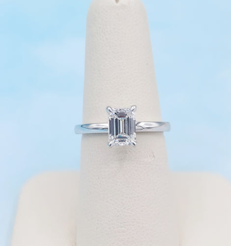 1.34 Carat Emerald Cut Diamond Engagement Ring - 14K White Gold