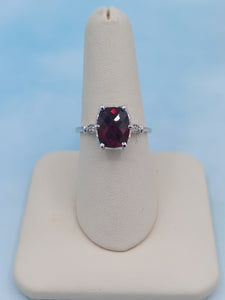 Garnet and Diamond Ring with Vintage Crown - 14K White Gold