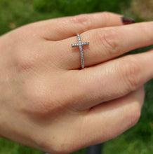Load image into Gallery viewer, Diamond Sideways Cross Ring - 14K White Gold