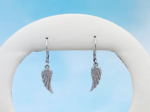 Diamond Angel Wing Leverback Earrings- 14K White Gold – Marie's