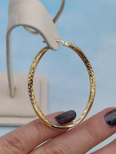 Load image into Gallery viewer, Oval Twisted Diamond Cut Hoops - 14K Yellow Gold