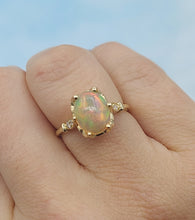 Load image into Gallery viewer, Opal and Diamond Ring with Vintage Style Crown - 14K Yellow Gold