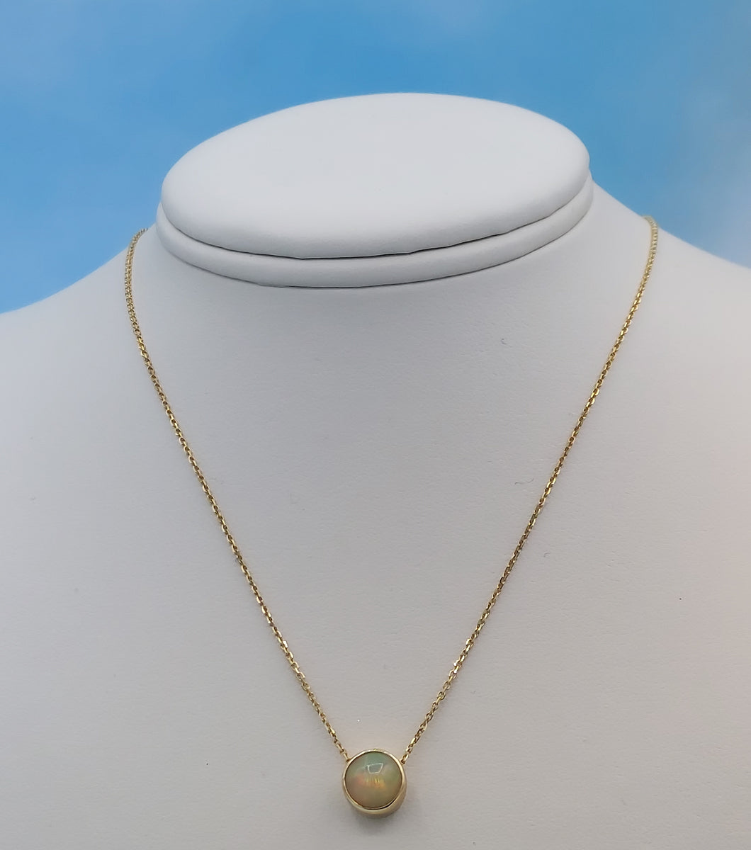 Opal Bezel Necklace - 14K Yellow Gold - Marie's Custom Design
