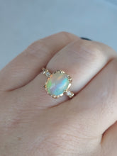 Load image into Gallery viewer, Opal and Diamond Ring with Vintage Style Crown - 14K Yellow Gold