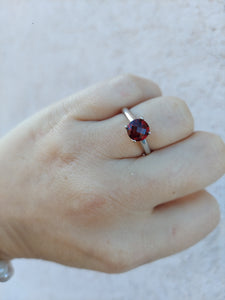 Solitaire Garnet and Diamond Ring - 14K White Gold