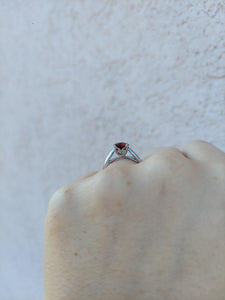 Solitaire Garnet and Diamond Ring - 14K White Gold