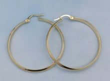 Load image into Gallery viewer, Diamond Cut and Satin Finish- 14k Yellow Gold 1.5” Hoops
