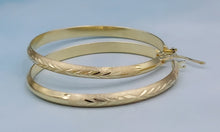 Load image into Gallery viewer, Diamond Cut and Satin Finish- 14k Yellow Gold 1.5” Hoops