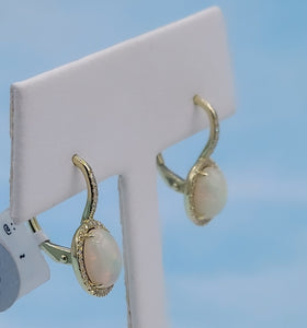 Opal & Diamond Leverback Earrings - 14K Yellow Gold