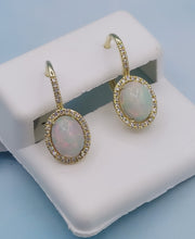 Load image into Gallery viewer, Opal &amp; Diamond Leverback Earrings - 14K Yellow Gold