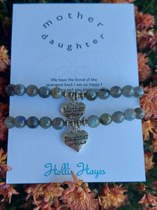 Mother & Daughter Beaded Bracelet with Charm Set