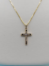 Load image into Gallery viewer, Yellow Gold Diamond Cross &amp; Box Chain - 14K Yellow Gold