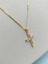 Load image into Gallery viewer, Yellow Gold Diamond Cross &amp; Box Chain - 14K Yellow Gold