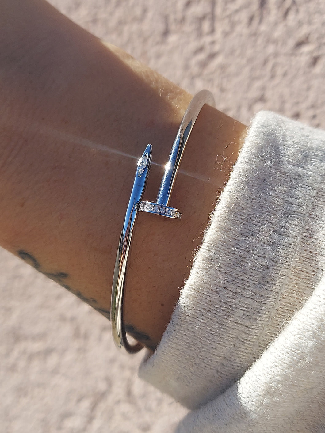 Flex with CZ Tough as Nails Bangle - Sterling Silver