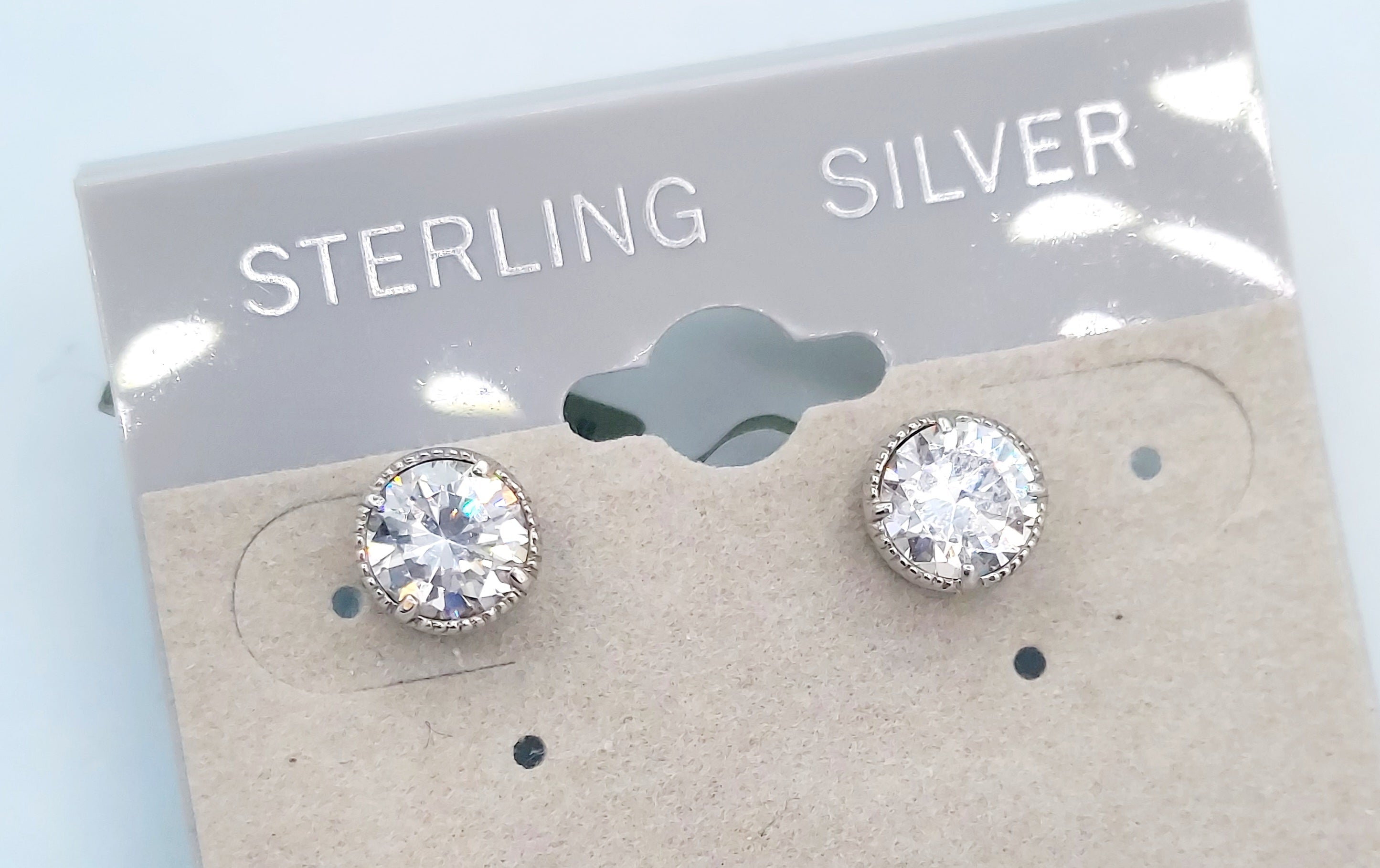 Sterling Silver Quality Small Clear CZ Stud Earrings Vintage