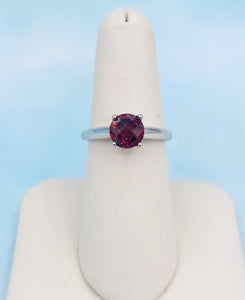 Solitaire Garnet and Diamond Ring - 14K White Gold