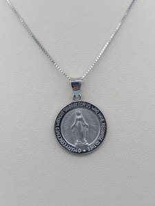 Mother Mary Miraculous Round Pendant - 14k White Gold