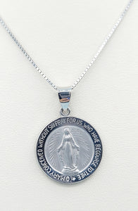 Mother Mary Miraculous Round Pendant - 14k White Gold