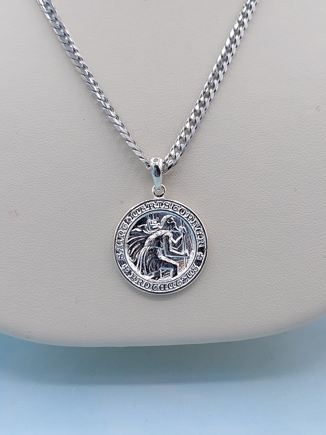 St Christopher on 22 Curb Chain - Sterling Silver